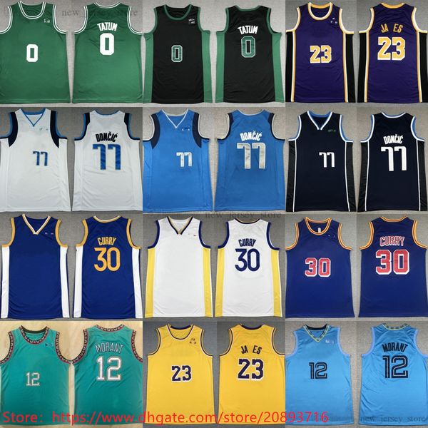 

youth boys mens lebron 23 basketball james 12 ja morant jersey new kids stitched luka stephen 30 curry 77 doncic jerseys green black blue wh, Black;red