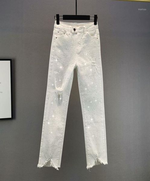 

women's jeans white rhine for women 2021 spring autumn high waist all-matching cropped straight cowboy pants students8964735, Blue