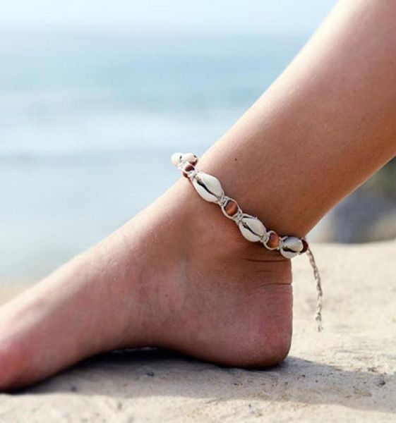 

vintage diy rope wood bead ankle bracelet natural shell bohemian anklet women foot jewelry summer beach holiday accessories2956702, Red;blue