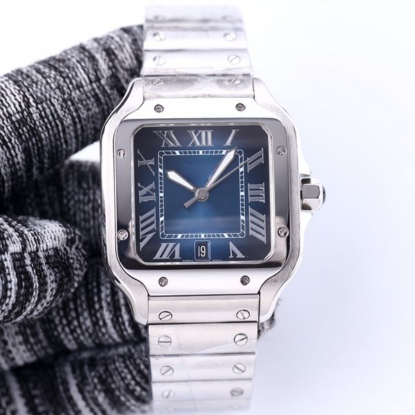 

designer business santos watch men's automatic fashion watch has two types of steel band and cowhide band stainless steel sapphire glas, Slivery;golden