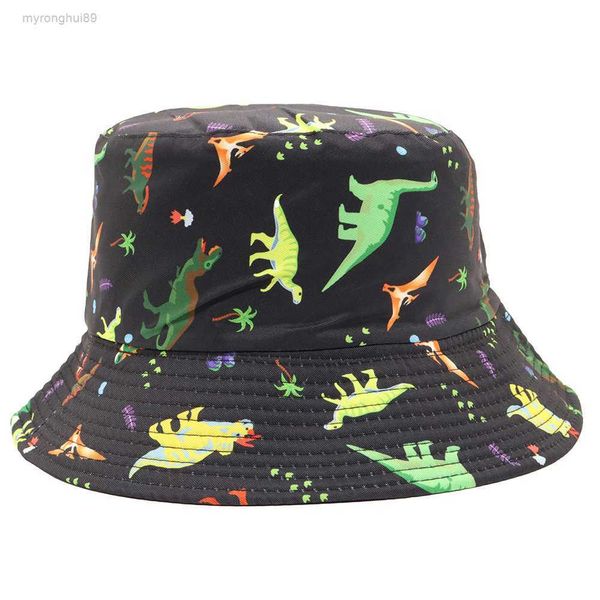 

smiley face bucket hat spring and summer cartoon sunscreen dinosaur print outdoor leisure personality basin h4e0, Blue;gray
