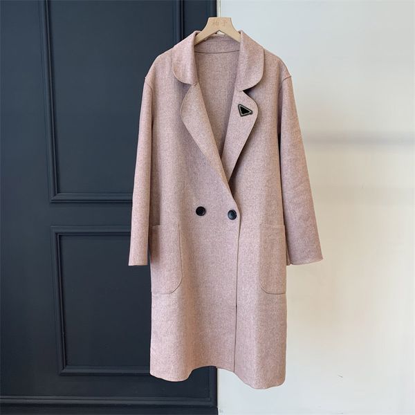 

women's wool & blends 100% double-sided wool winter windbreaker long large lapel overcoat, Black