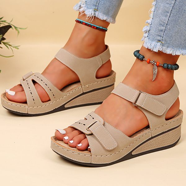 

sandals women's roman wedges sandals solid color hollow large size casual fish mouth platform shoes beach slippers sandales femme ete 2, Black