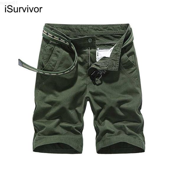 

men's shorts isurvivor 2022 men solid color casual fashion multi pockets cargo shorts male slim fit large size summer knee length short, White;black