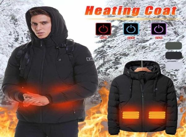 

winter men heated jacket usb heating hooded jacket cotton coat for hiking skiing thermal clothing outdoor sport windbreaker16129736, Blue;black