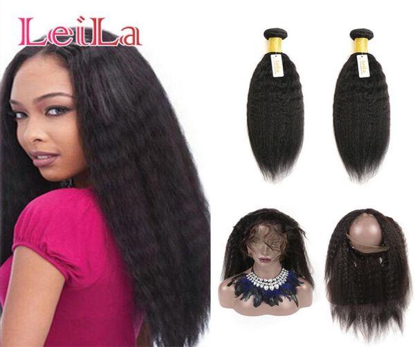 

indian human hair weaves closure 360 lace frontal with 2 bundles kinky straight virgin hair wefts with closure 3 pieceslot from l6482259, Black;brown