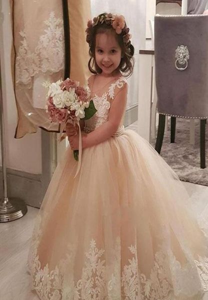 

champagne tulle princess flower girl dresses 2021 new design beads sash applique floor length lace kid039s gowns child pageant 7554302, White;blue