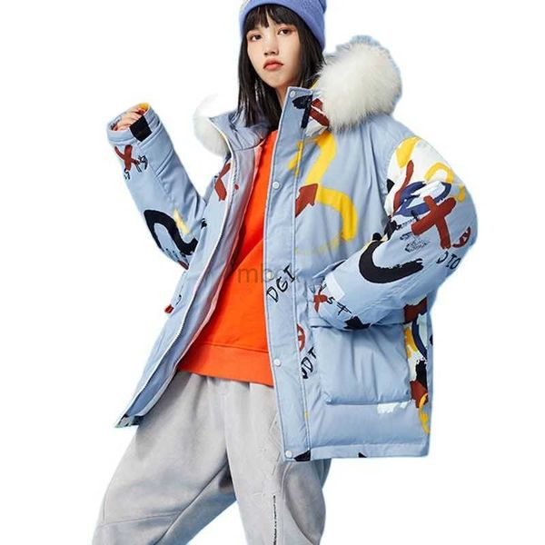 

women's down parkas new fashion printed down jacket womens hooded parka overcoat couple wear winter cold warm 90% white duck down jacke, Black