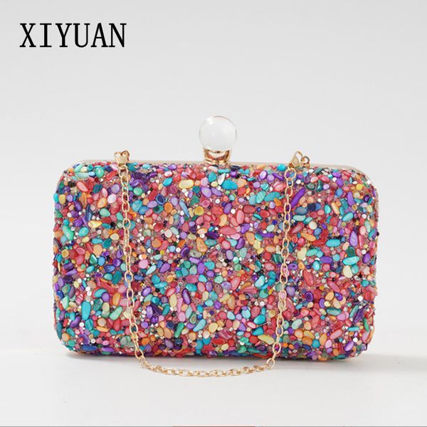 

evening bags xiyuan women stone gold/blue clutch wallet diamond niche banquet shoulder bag shell party wedding wallet water diamond handbag