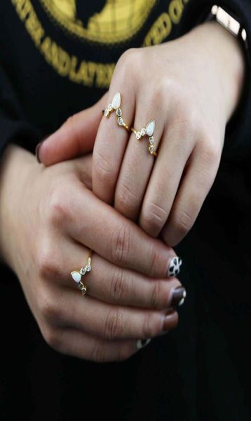 

2021 gold plated tear drop white opal stone bezel round cz geometric v shape women fashion finger ring 20216392007, Slivery;golden