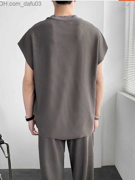 

men's sleepwear harajuku summer solid color men's zipper tank straight pants two piece street fashion casual men's track set, Black;brown