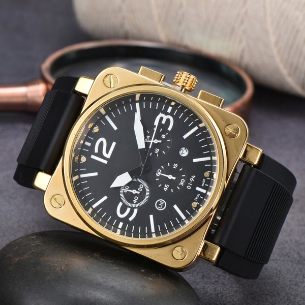 

2023 new bell watches global limited edition stainless steel business chronograph ross luxury date fashion casual quartz men's watch ru, Slivery;golden