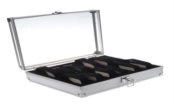 

2021 aluminum 12 wristwatch watch cases showcase display storage case box249j6792046, Black;blue
