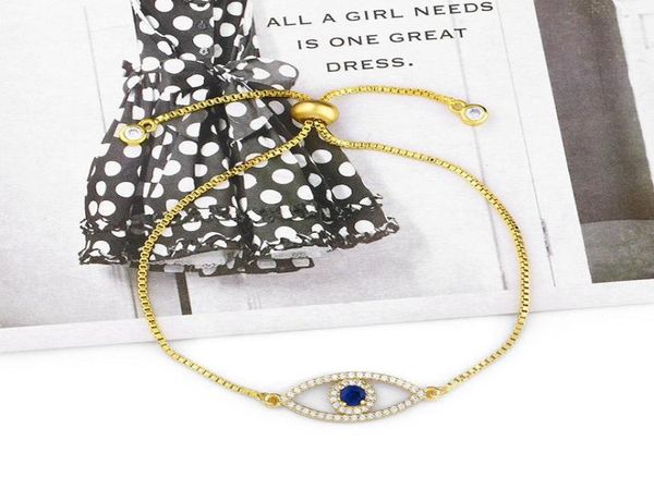 

stylish simple style bling white cz pave color evil eye gold charms adjustable link braclet for women dainty gift20212020581, Golden;silver