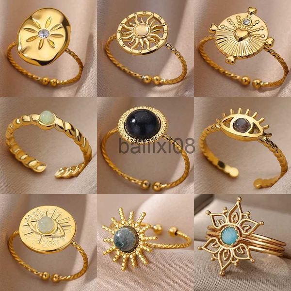 

band rings fashion stainless steel gold color hoop rings for women luxury open adjustable eyes ring jewelry sets wedding party gift anillos, Silver