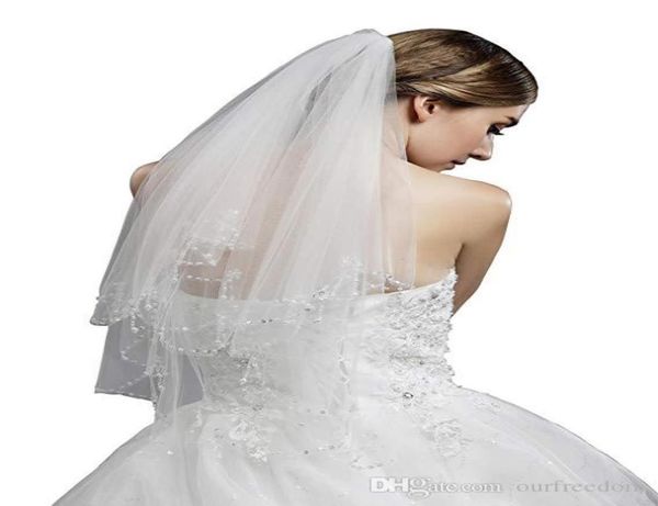 

newly in stock women039s 2tier tulle beaded edge bridal veil for wedding dress 110538596625, Black