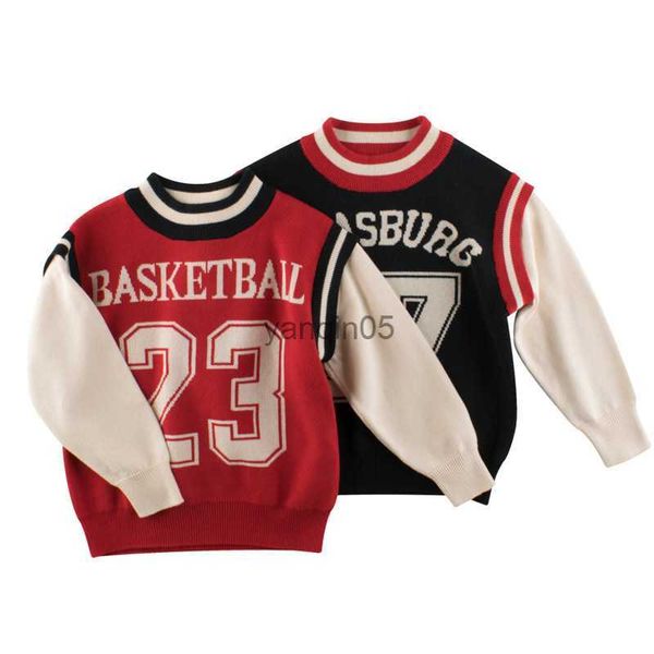 

pullover 27kids toddlers baby stripe sweater boy kids winter clothes children's basketball number long sleeve sweaters coat 2-9 years h, Blue
