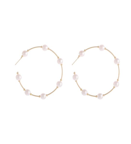 

new boho white imitation pearl round circle hoop earrings women gold color big earings korean jewelry statement earrings9447971, Golden
