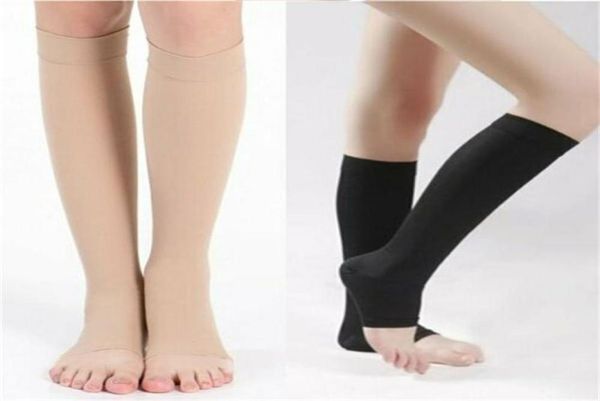 

sports socks men women compression toeless knee high support stockings open toe xxl 2pcs reduce fatigue for pregnant runner1570941, Black