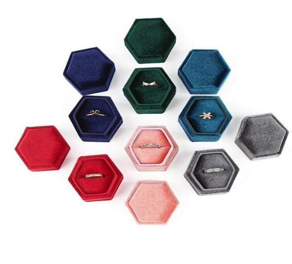

hexagon velvet ring box with detachable lid jewelry case earring holder storage boxes proposal engagement wedding gift package6982133, Black;white