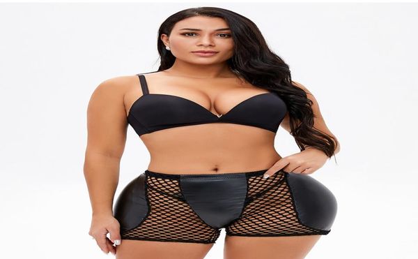 

shapewear body shaper butt lifter waist trainer large mesh plump hip sponge pad hip raise leather shorts1968205, Black;white