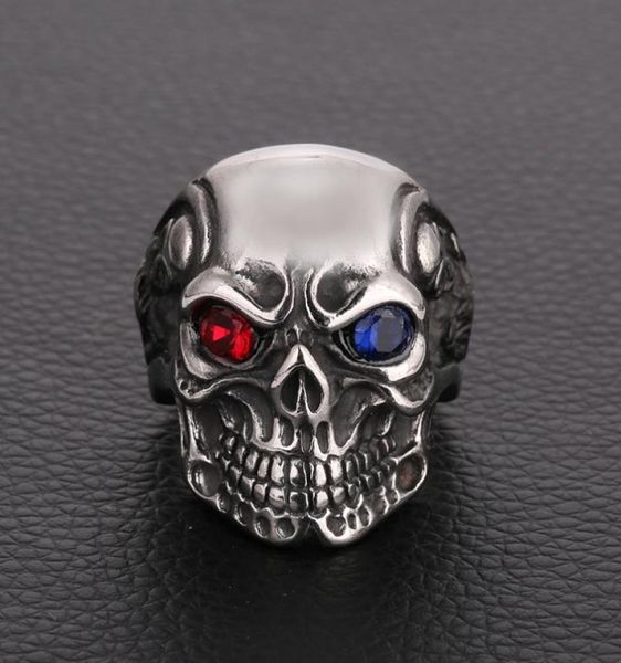 

gothic skull ring vintage indian cz zircon crystal eyes mens ring punk biker vintage hip pop jewelry gift rings for women1322812, Silver
