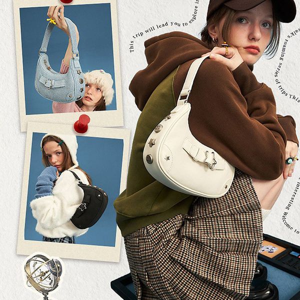 

evening bags y2k retro bag girl fashion star underwear shoulder bag retro rivet cross body bag brand designer handbag women's bag 23071