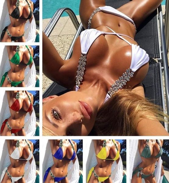 

women's swimwear 2022 jewel swimsuit women bikini set ornaments bathing suit push up green s strap swimsuits brazilian biquini5701623, White;black