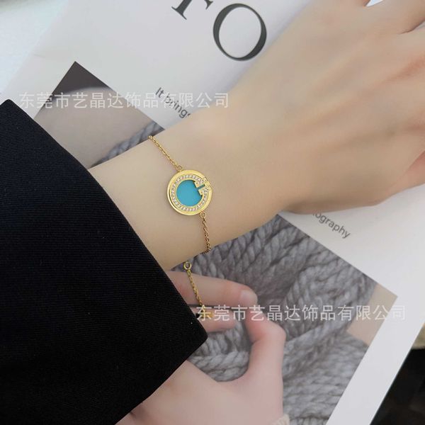 

designer new in autumn tifftiffay double round diamond turquoise red chalcedony titanium steel bracelet jewelry is high quality, Black