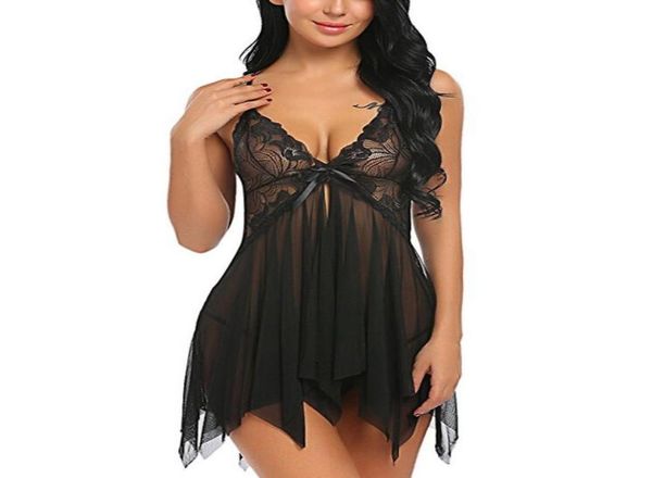 

womens transparent lace lingerie babydoll gstring dress ladies underwear nightwear costumes femenina1150556, Black;red