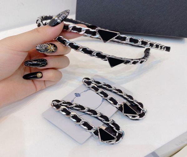 

vintage inverted triangle barrettes metal chain leather hair clips bb clip hairpins head ornament jewelry6474327, Golden;silver