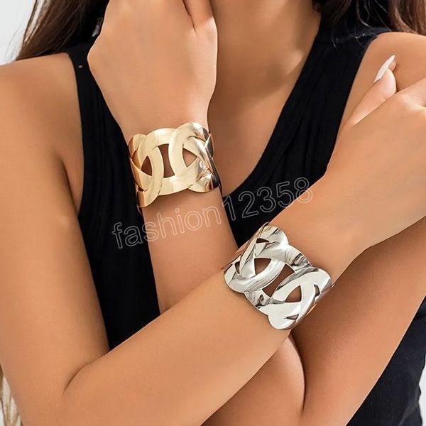

personality hollow out wide cuff bangles vintage punk gold silver color bracelets bangles for women men 2023 new jewelry, Black