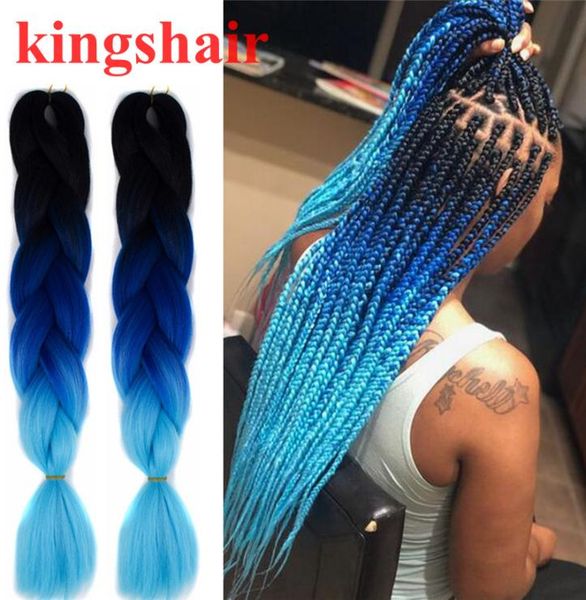 

60cm ombre blue kanekalon jumbo braids crochet braiding hair extensions black blonde synthetic box braid 100gpack2575022