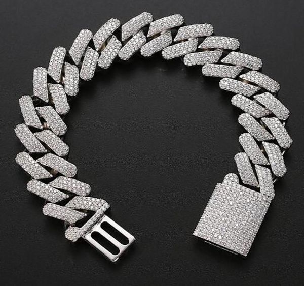 

20mm 14k gold plated iced prong cuban link diamond bracelet cubic zirconia jewelry 8inch 9inch mens cuban bracelets3375894, Black