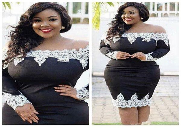 

african plus size cocktail dresses off the shoulder lace appliques long sleeves sheath black girls short prom dress knee length pa3241188