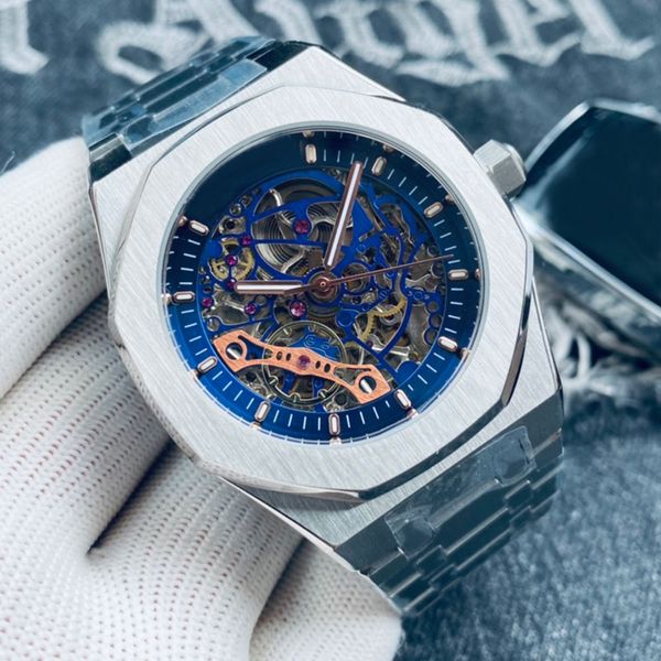 

hollow out mens watch automatic mechanical watches 41mm sapphire business wristwatch men wristwatch super luminous montre de luxe, Slivery;golden