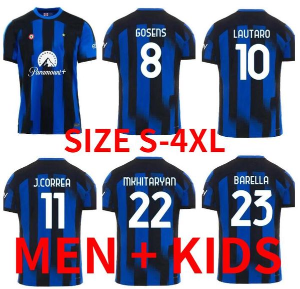 

23 24 inters milans lukaku soccer jerseys dzeko lautaro 2023 2024 brozovic calhanoglu alexis j.correa barella football shirt uniforms mens j, Black;yellow