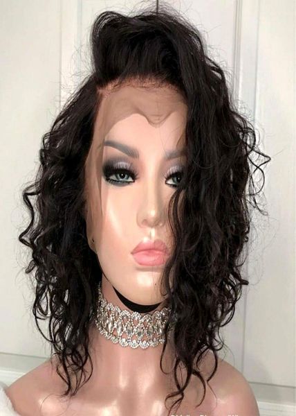 

lace front human hair wigs short curly wigs remy brazilian for women pre pluck natural color bleached knot2296254, Black