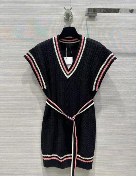 

designer dresses 2023 new spring summer v neck sleeveless fashion milan runway brand same style dress 0226203824424, Black