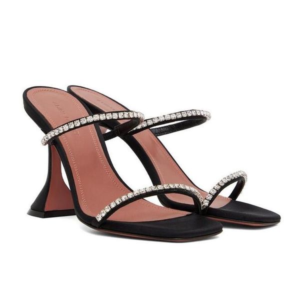

nice amina muaddi gilda sandals shoes women mules crystal-embellished leather mules martini heels party dress perfect lady walking box35-42, Black