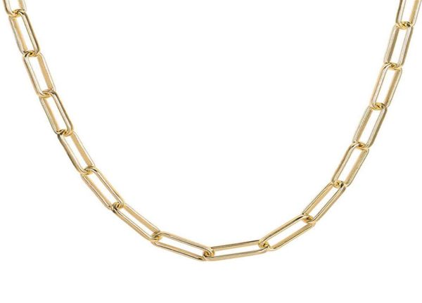 

stainls steel round flat rectangle chain link choker necklace women 18k gold plated paper clip paperclip link chain necklac5054170, Silver