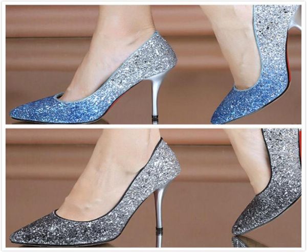 

gradient bling wedding shoes high slimmer heel 10 cm blue prom shoes sequined fall winter bridal shoes4822161, Black