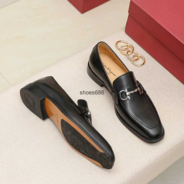 

spring and summer new moccasin british high-end business formal feragamos leather shoes men's suits leather lefu shoes, Black