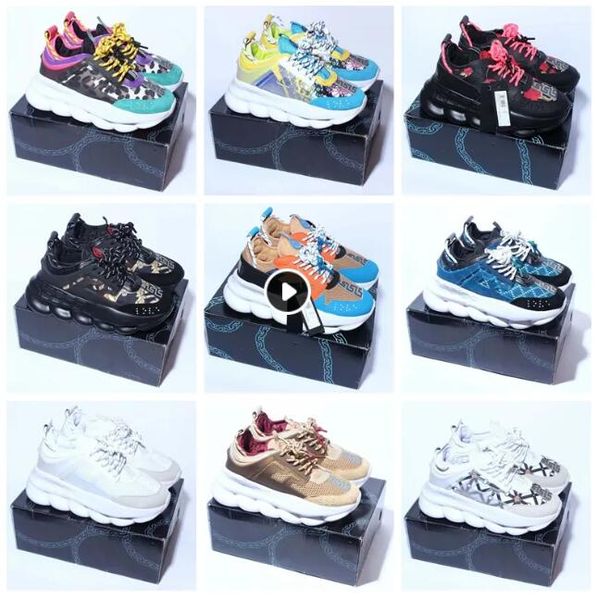 

designer sneakers chain reaction casual shoes platform sneaker calfskin leather suede trainers men women walking runner shoe, Black