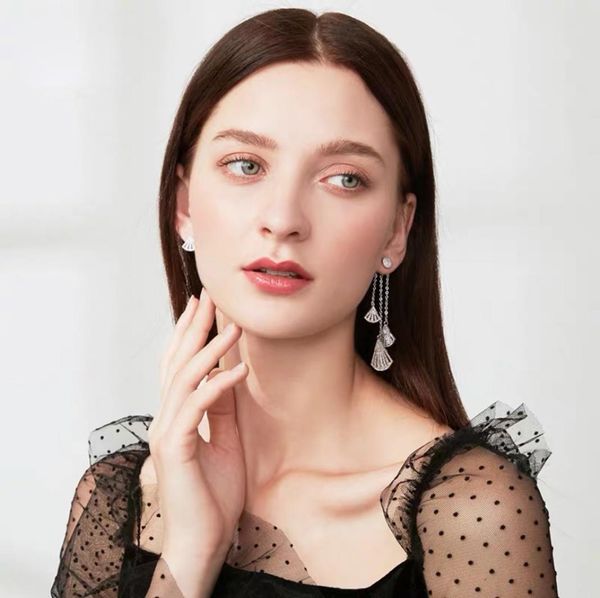 

high end luxury star mang tassels earrings s925 sterling silver anti allergy lady star stud asymmetric left and right shiny 1044789