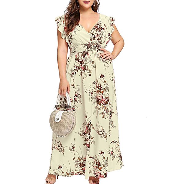 

plus size dresses summer size women v neck floral print boho sleeveless party maxi dress colorful comfortable breathe vestidos 230719, Black
