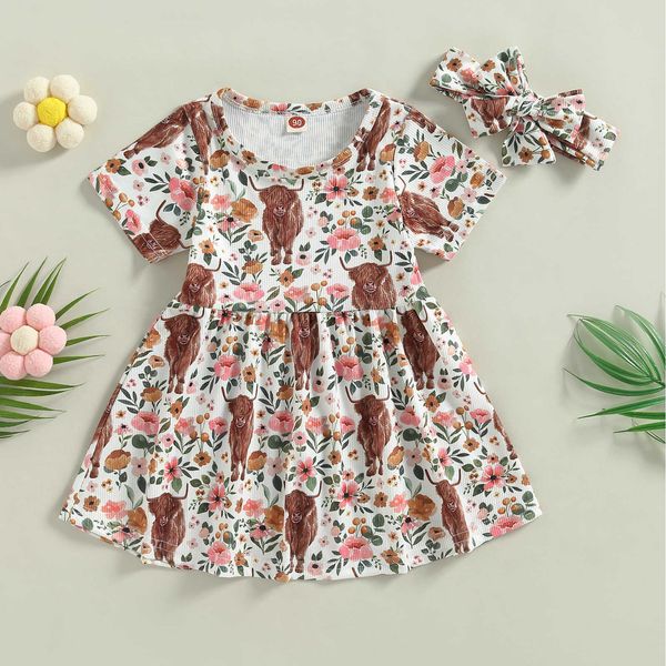 

girl's dresses ma baby 1-5y toddler infant baby kids girls dress ruffle cow floral print a-line dresses for girls summer children cloth, Red;yellow