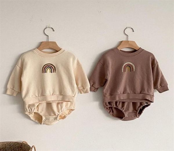 

autumn infant baby boys girls long sleeve rainbow shorts pants clothing sets kids boy girl clothes suit 2105218546728, White