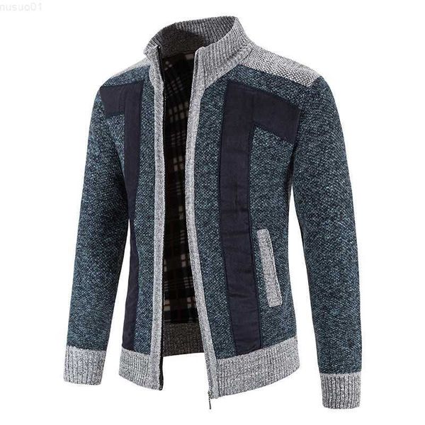 

men's sweaters winter thick warm sweatercoat men cardigan fashion patchwork fleece knitted cardigan coat men stand collar sweater knit, White;black