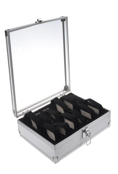 

2021 aluminum 12 wristwatch watch cases showcase display storage case box249j7350456, Black;blue